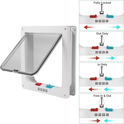 Miniatura 2 de Cat Door- 4-Way Locking Option, Weatherproof & Secure Cat Flap with Easy Installation Kit for InteriorExterior Doors and Walls (M)