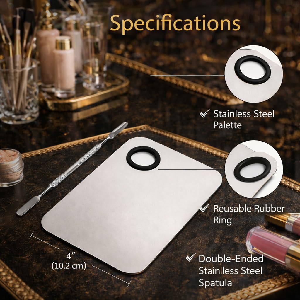 TRENDY LOOK Stainless Steel Cosmetic Makeup Mixing Plate with Spatula Tool (Silver) 1