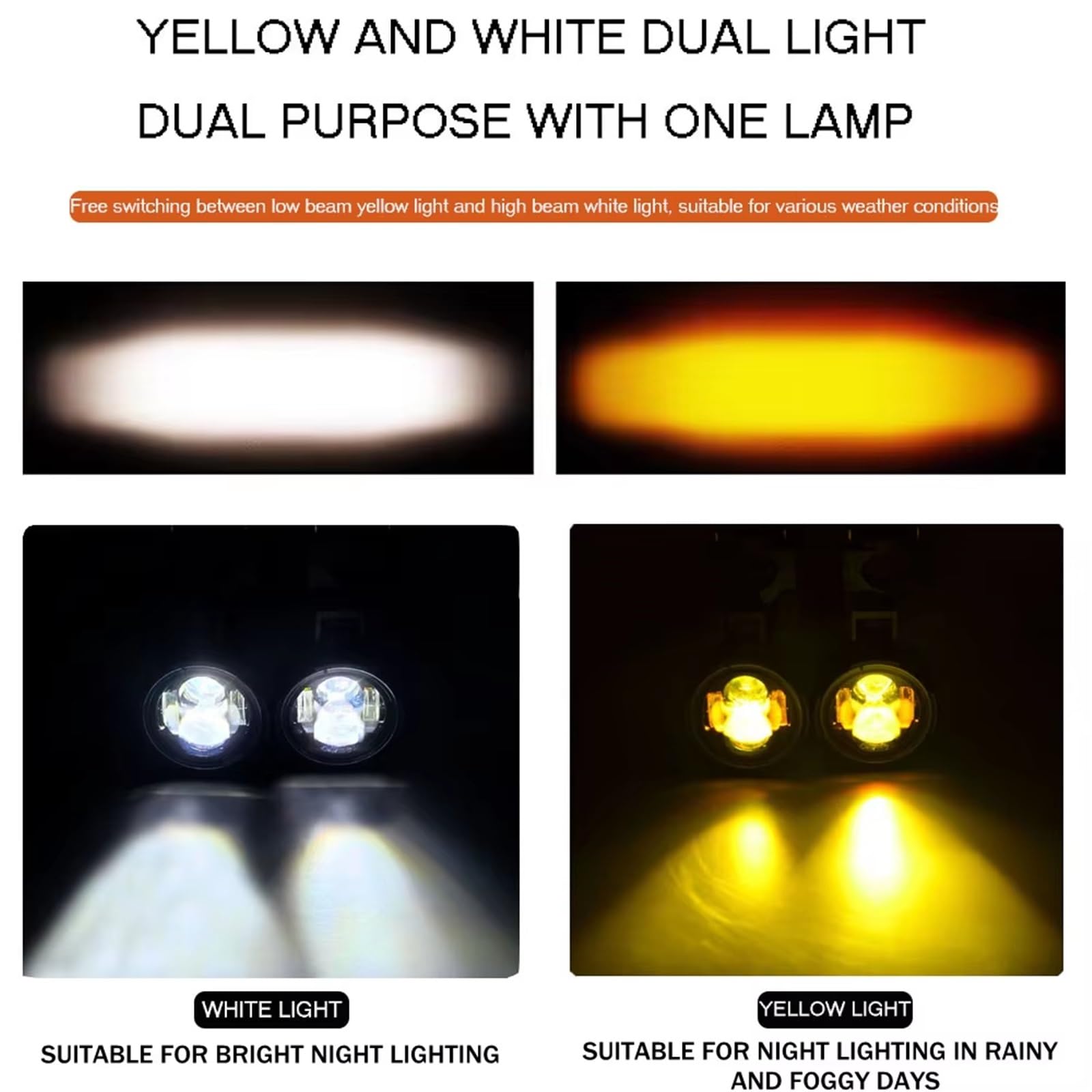 Genérico Motocicleta Delanteros 1 par de Faros antiniebla para Motocicleta 100W, Luces Led auxiliares conducción, Delanteros, Farol Intermitente Doble Color