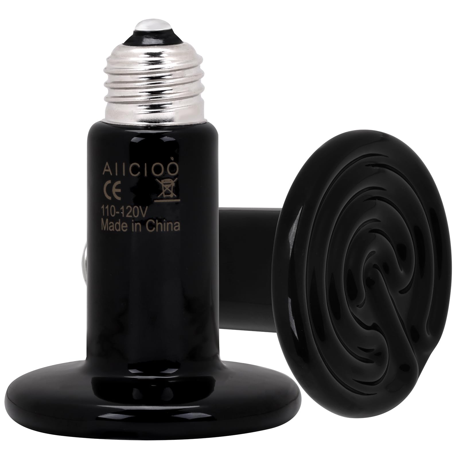 Aiicioo 75W Black Ceramic Heat Emitter 2Pack No Light Heat Bulb for Reptile Emitting Heat Lamp Bulb for Bearded Dragon Lizard Tortoise Turtle Snake Brooder Coop