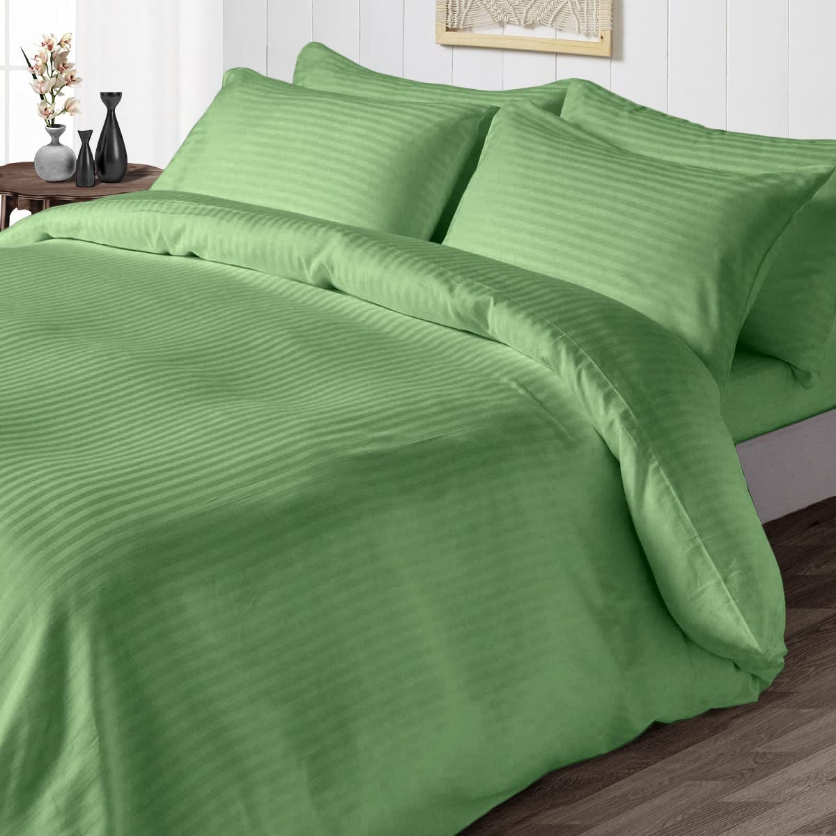 Copripiumino In Cotone Egiziano 600 Fili, 3 Pezzi Singolo, Con Cerniera, Righe Cioccolato – 140x200 + 2 Federe 75x50