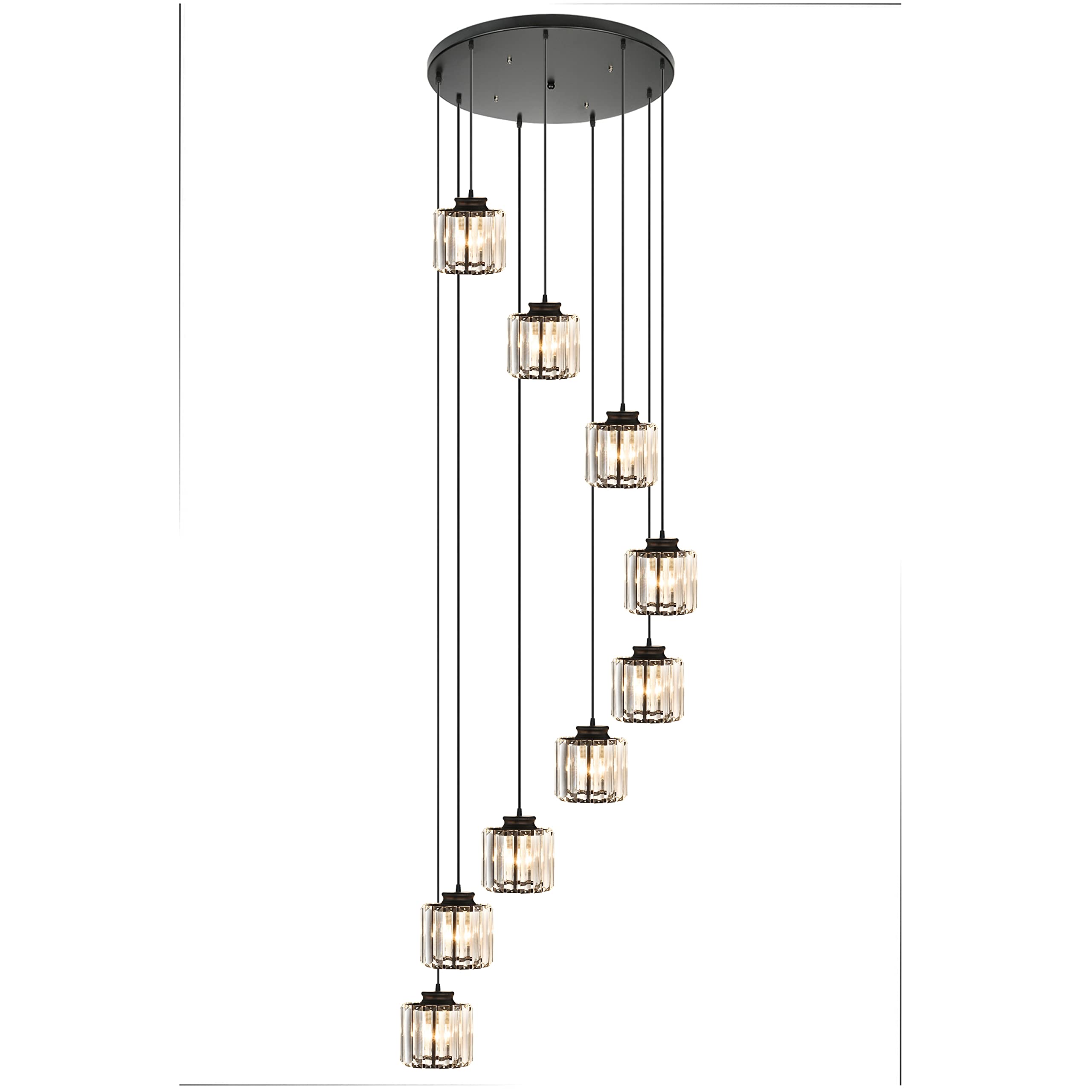FYZDLAOR Modern 9-Light Crystal Chandeliers Spiral High Ceiling Pendant Lights Dome Flush Mount Long Chandelier Fixture for Foyer Entryway Stairwell Villa Living Room Ceiling Lighting