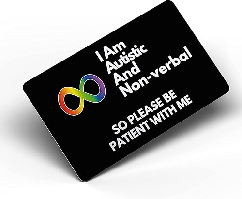 Miniatura 7 de Tarjeta médica de concientización no verbal para autismo, autista, con panel para escribir y cordón con patrón de autismo con tarjetero impermeable