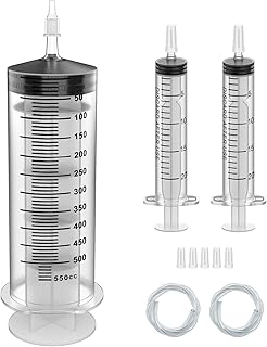 500ML Extra Large Syringe and 2 Pack 20ML Plastic Syringes with Tip Adapter&Soft Tube, Sterile Individually Wrapped Measurement and Dispensing Syringe Tools for Science Labs,Feeding Pets(500ml, 1)
