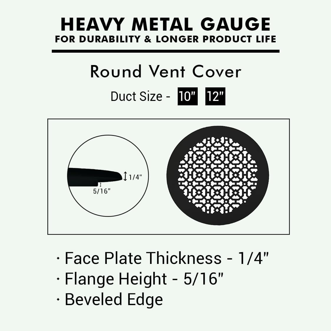 Achtek 10" Duct (12" Round Overall Size) Solid Cast Aluminum Round Grill | Powder Coated | for Floor-Black Without Screw Holes