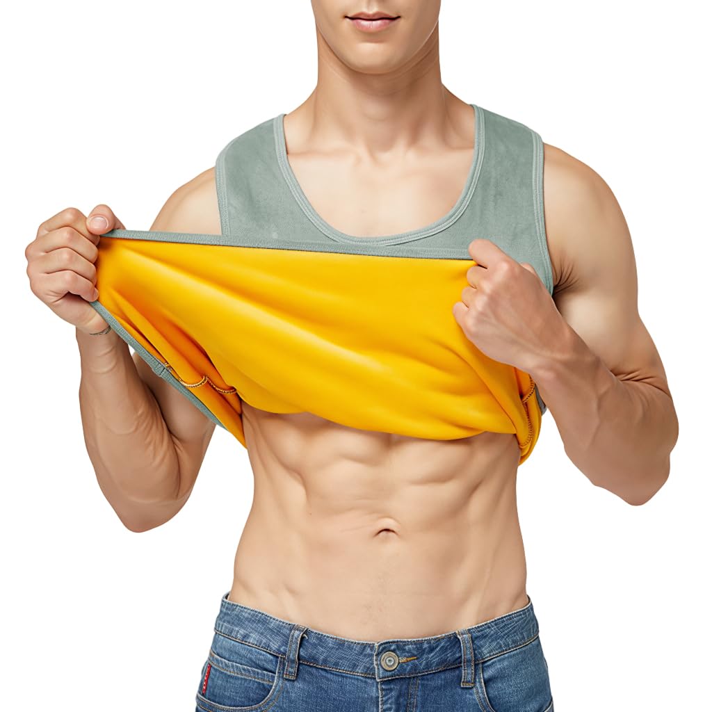 gustave Men's Thermal Underwear Tank Top Thick Fleece Lined Base Layer Shirts Winter Underwear Vest Outdoor Tops Cami Cold Weather Ultra-Warm, 2XL, Grey-picture-6