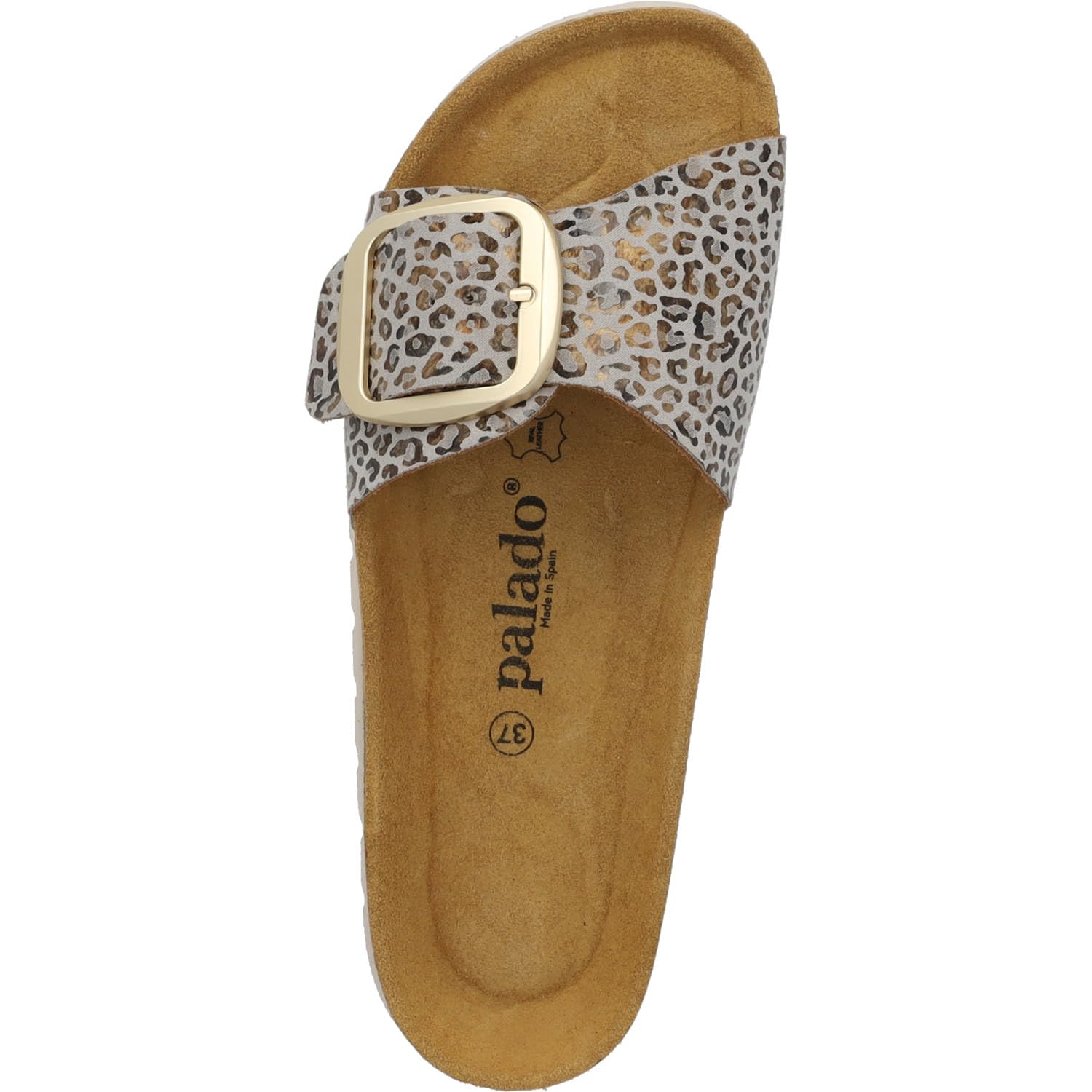 Palado Damen Pantoletten Malta MGS MP Wildcat - Sandalen Made in Spain - elegante Hausschuhe mit Kork-Fußbett - Sommerschuhe mit Animal-Print