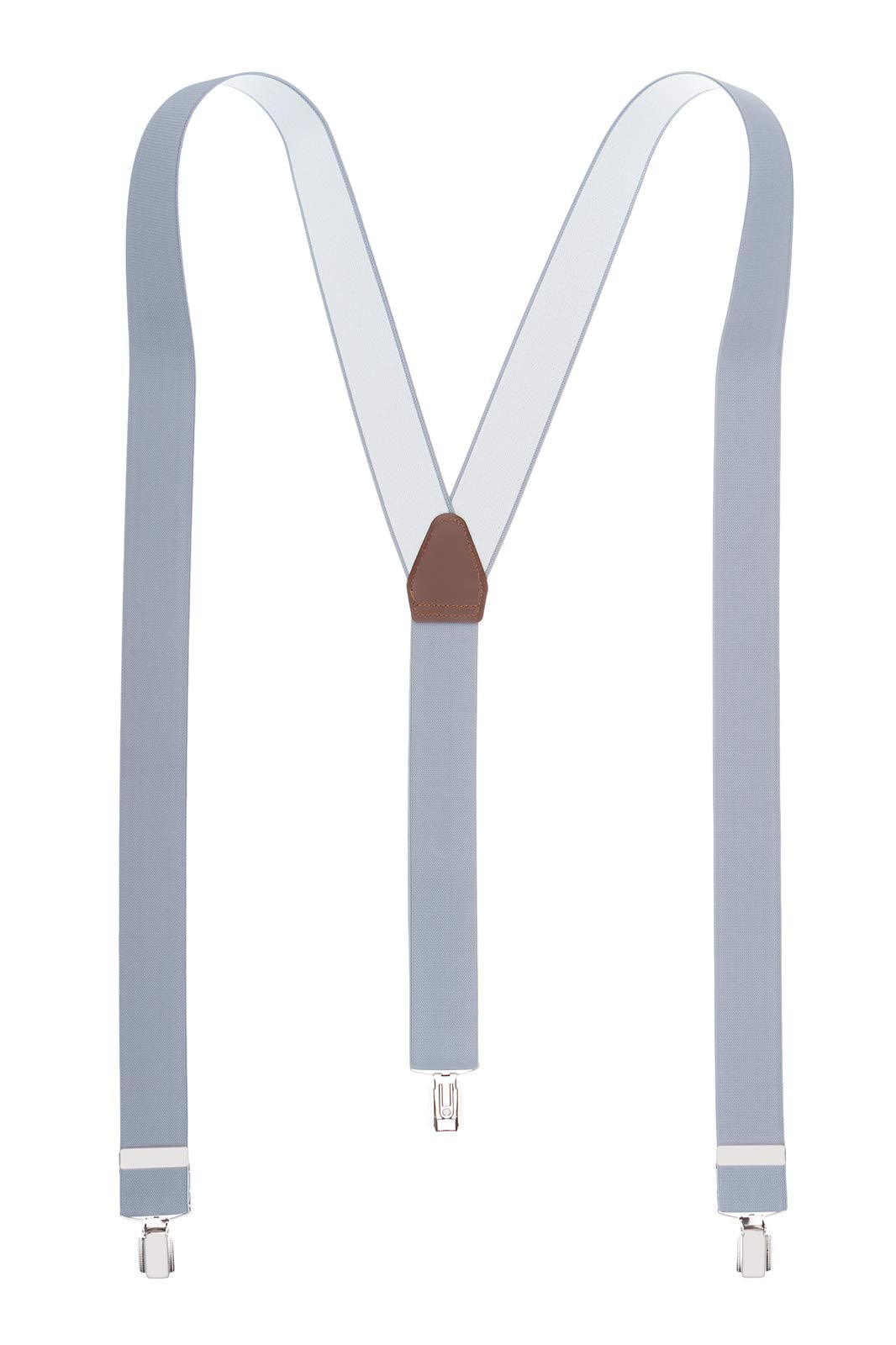 Gs Braces Men's Light Grey Xl Y Back Trouser Braces Suspenders For 3 Clip Plain 35Mm Wide Adjustable Strong Silver Clips Extra Long Size 48 Inches (Xl (48 Inches Long), )