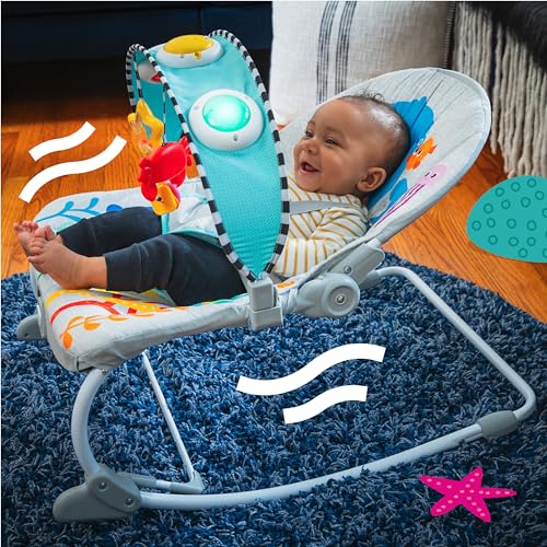 Image of Baby Einstein Ocean Explorers Kick to It Opus Musical Infant to Toddler Rocker, Baby Chair, Baby-Activated Music and Lights, Ages 0-30 Months