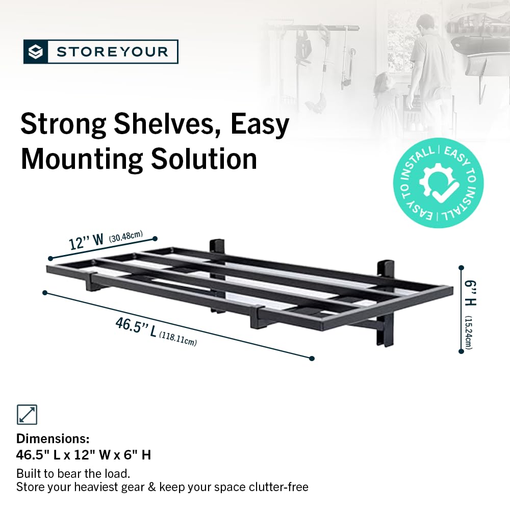 StoreYourBoard Lot de 2 étagères murales de garage robustes – 3,5 x 1,2 m, 90,7 kg chacune, crochets inclus pour l'organisation