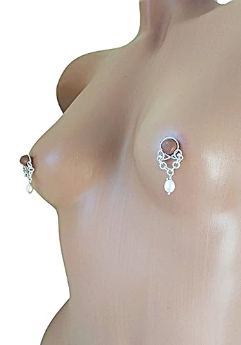 Handmade Nipplerings Non Piercing Nipple Rings with natural peach pearls Faux piercing Body jewelry Two Nipple Piercings