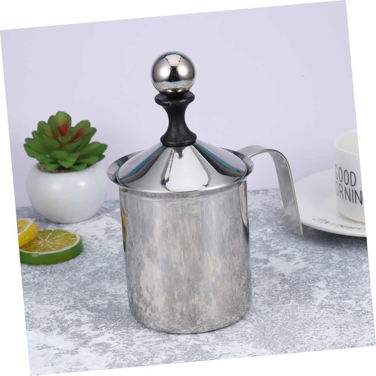 Manual Milk Frother Pitcher 400ml Double Mesh Stainless Steel Milk Handle