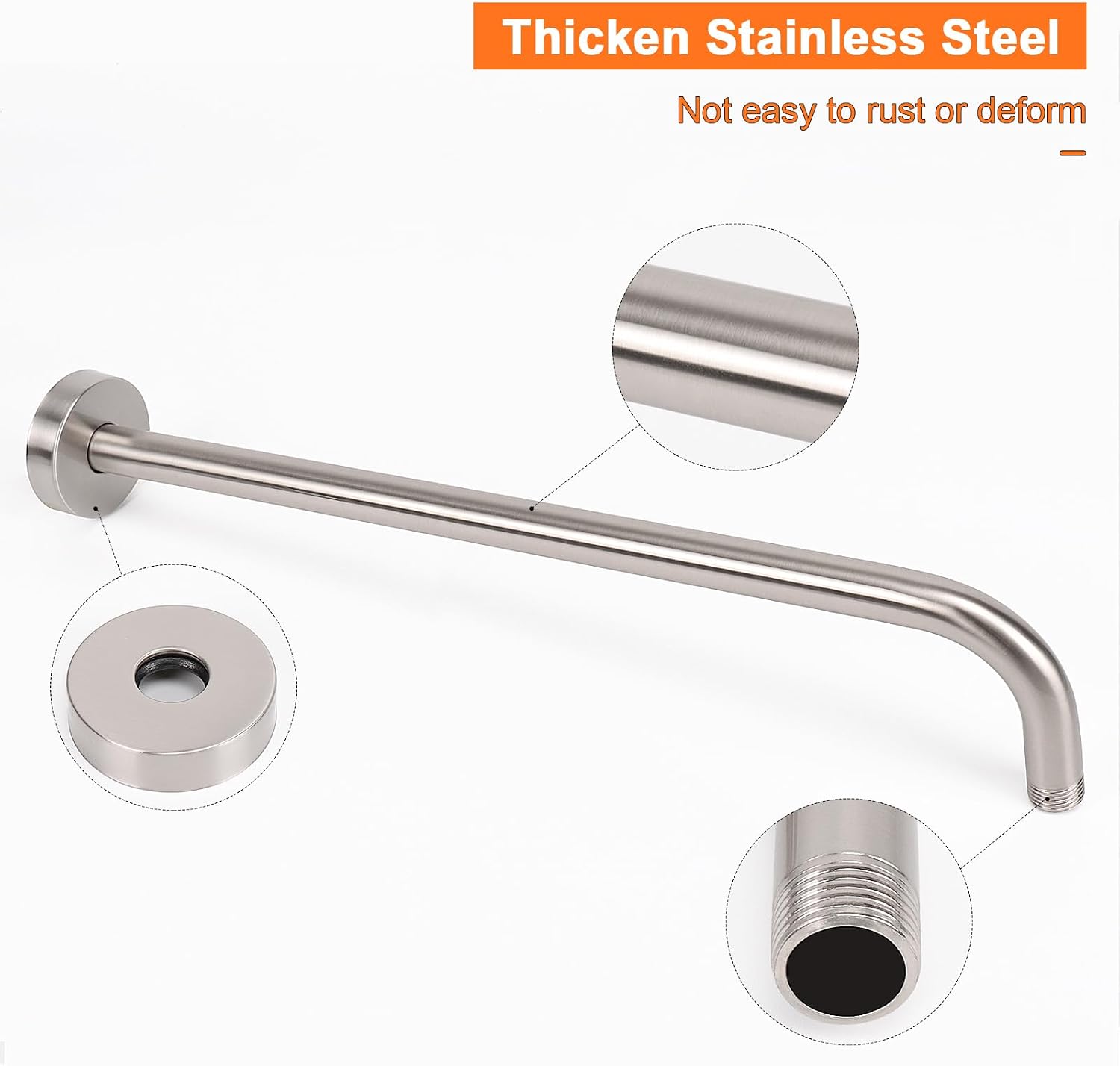Shower Arm with Flange and Teflon Tape, Wall Mounted Shower Pipe 304 Stainless Steel Extension Arm for Fixed Shower Head & Handheld (24 Inch, Brushed Nickel) image 4