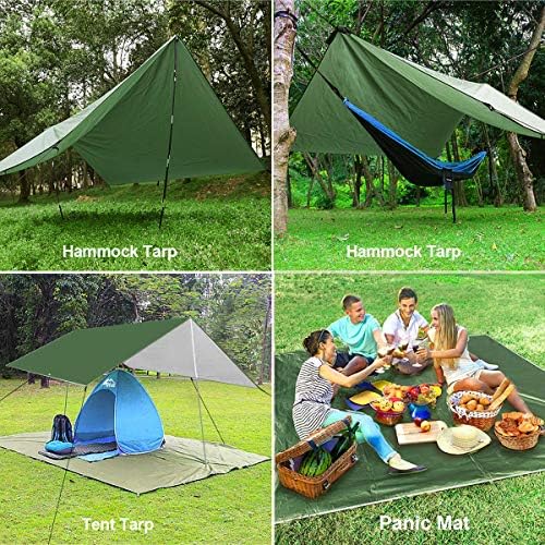 Dokpav 3m x 3m Camping Tent Tarp Shelter, Camping Tarpaulin Anti UV, Lightweight Hammock Rain Fly Waterproof, Camping Tarp Shelter with 6 Aluminium Stakes, 8 Ropes and Carrying Bag for Outdoor Picnic