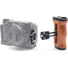 360 Rotating Wooden Side Handle for Camera Cage, Adjustable Height & Angle, Cold Shoe Mount, Multiple 1/4"-20 & 3/8"-16 Threaded Holes, Magnetic Wrench Storage, Left/Right Grip