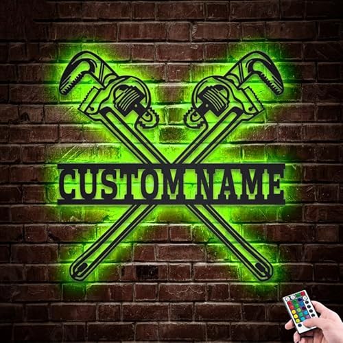 Plumbing Tools Metal Sign with LED Lights, Personalized Plumbing ToolsName Sign Home Decor, Custom Plumbing Tools Metal Wall Art, Gift for Him Her, Birthday Gift, Couple Gifts A113-NTMS32.13