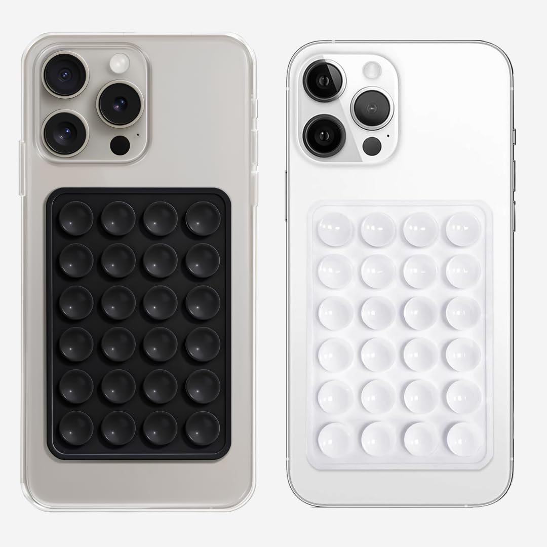 Suction Phone Case – Anti-Slip Silicone Sticky Mount Pad for Hands-Free Grip | Works on Mirror, Shower, Dashboard | Multipurpose Mobile Holder for Selfies & Videos Multicolor (Pack of 2) (BLK&WHT)-image-16