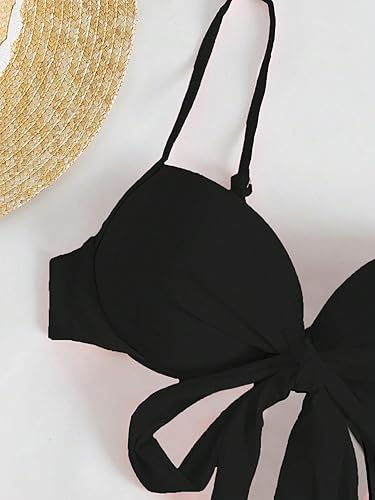 Miniatura 3 de WDIRARA Traje de baño de 3 piezas para mujer con nudo frontal y falda de playa con dobladillo fruncido