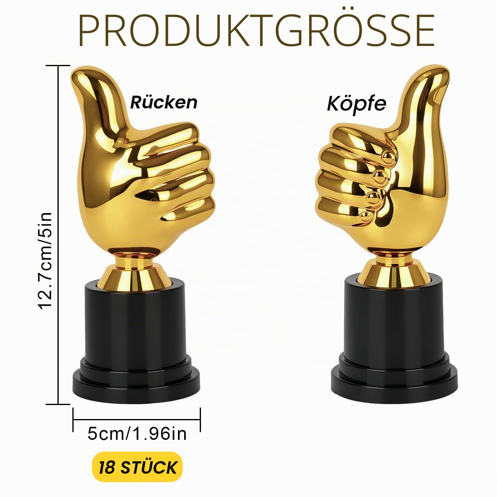 18 Stück Gold Daumen Pokale, Goldener Daumen Trophäe Pokale Mini aus Kunststoff, Mini Finger Skulptur Auszeichnung für Sportfest Sieger Party Preisverleihung Geburtstag