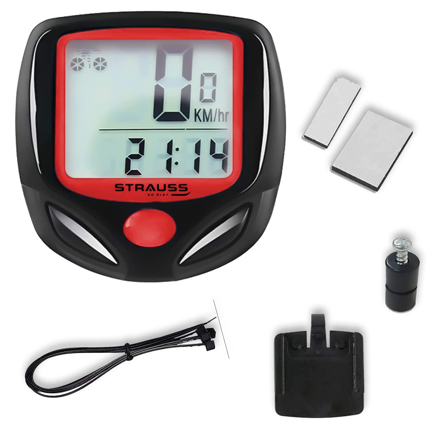Strauss Bicycle Computer Odometer Speedometer | Waterproof LCD Display, Lightweight Multi-Function Cycling Accessory | Auto Sleep & Wake Up Mode, Speed Monitor | Easy Install & Read, (Red/Black) (B09BQ834ZZ) Amazon Price History, Amazon Price Tracker