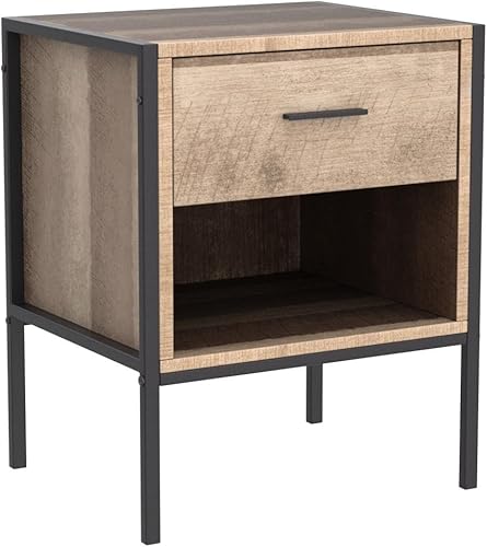 Miniatura 4 de Kinsuite Juego de 2 mesitas de noche, mesas auxiliares industriales con cajón y estante de almacenamiento, mesita de noche de madera, mesita de
