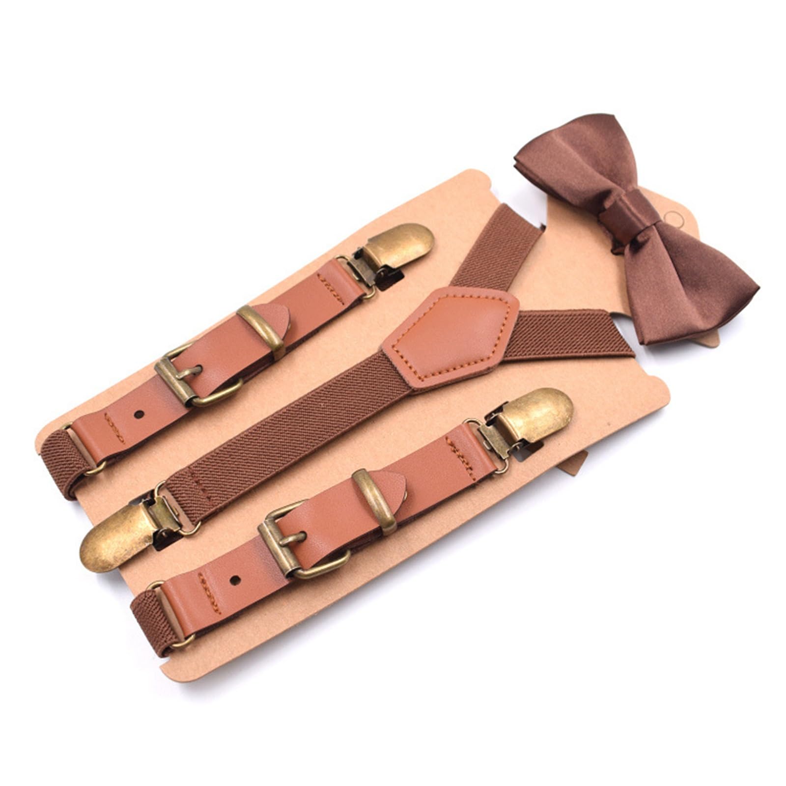 Bretelle Bambino Set di papillon in pelle patchwork da 2 cm con clip for bretelle casual con 3 clip a Y for bambini