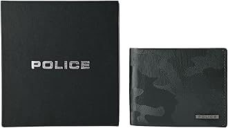 Police Men's Wallet Genuine Leather Bi-fold with Coin Pocket, Slim Card Holder with Gift Box, Camouflage Black