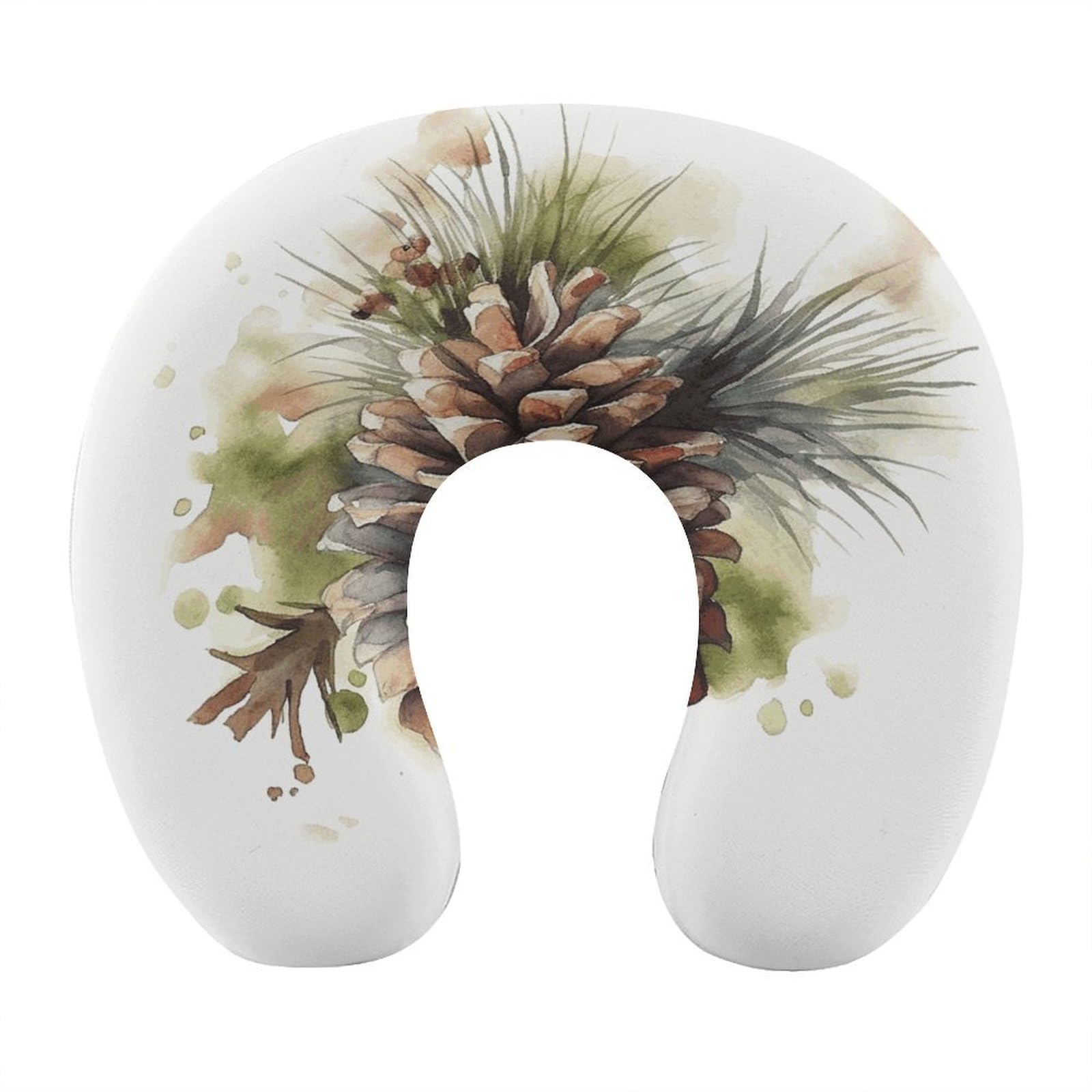 VstaDank - Watercolor Pine Cone Neck Pillow, Soft and Comfortable, U Shaped Pillows, Portable Memory Foam Shoulder Pillows and Head Support for Airplane