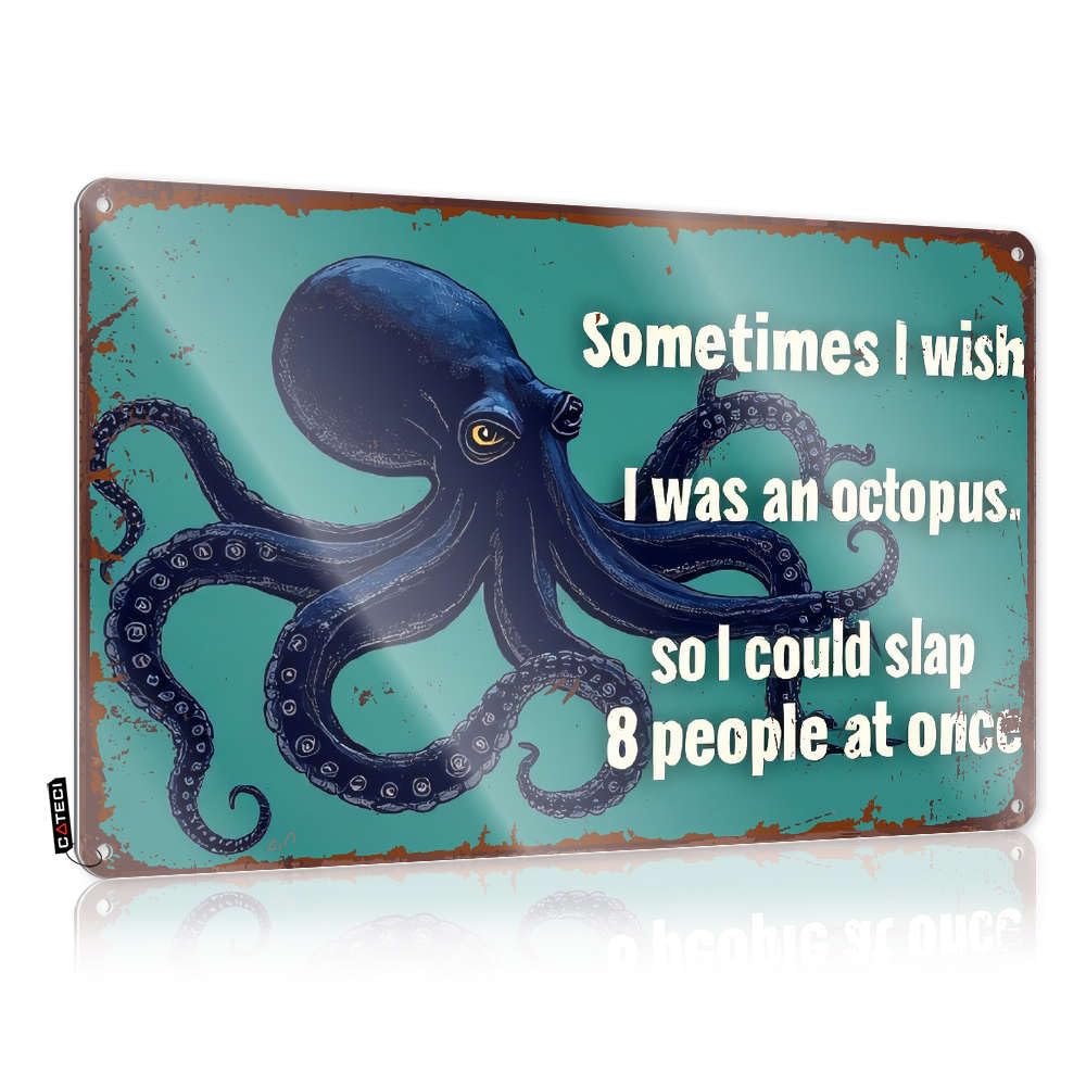 Sujd Men's Colour Reading Wall Decor Tin Plate Sign Horror Vintage - Octopus Wishes To Slap 8 People. / Caution Decoration & Rustic Metal Stars