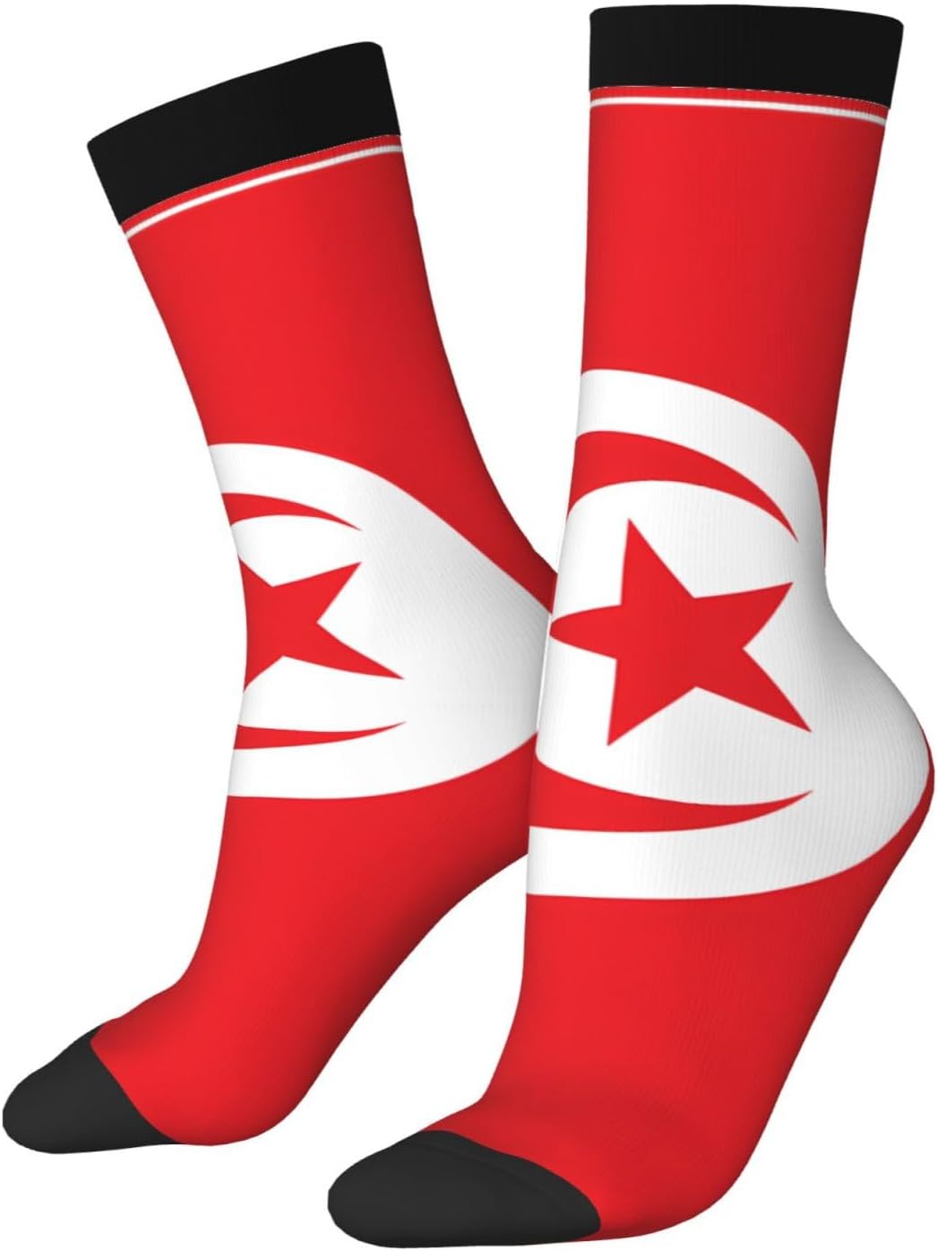 Tunisian flag Unisex Crew Work Cushion Socks Long Athletic Running Socks Workout Breathable Socks