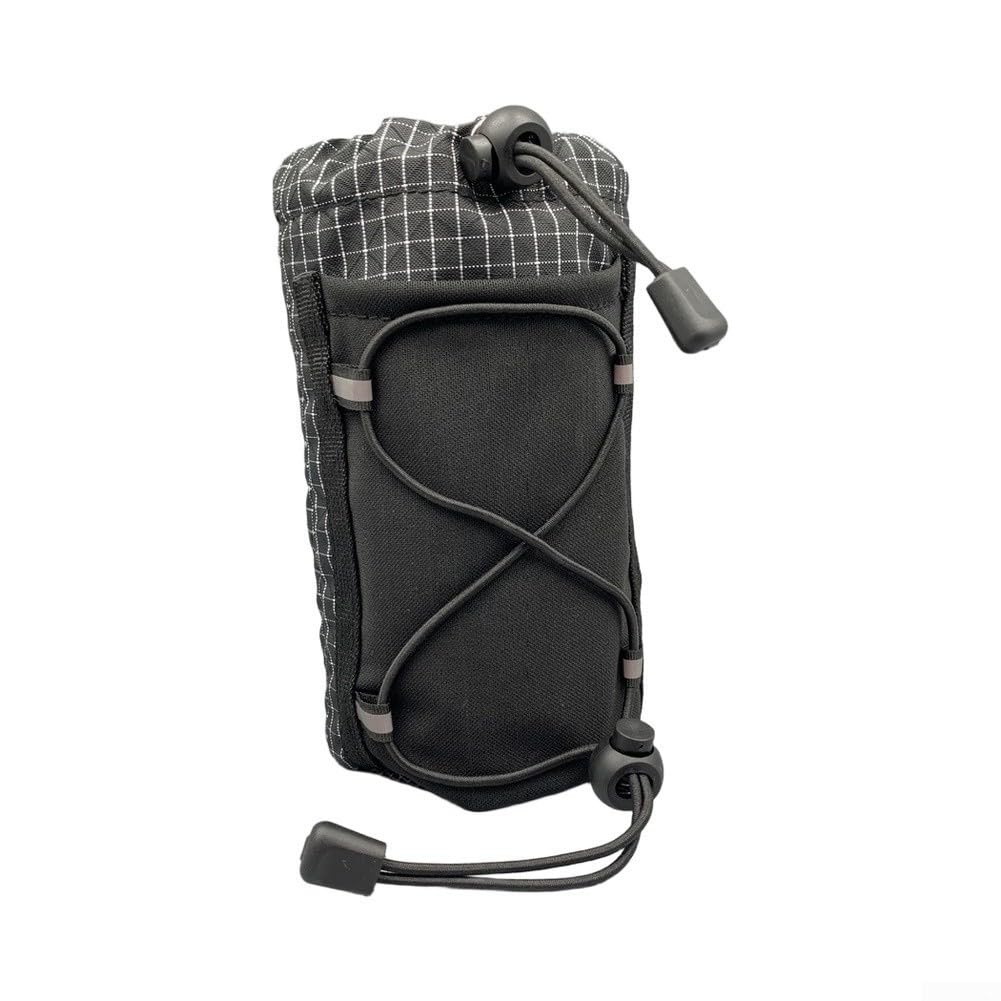 QuivyLivy Lightweight Water Bottle Holder, Nylon Sleeve Pouch For Cycling Backpack Straps, Adjustable Drawstring Closure, Stores Bottle Or Two Phones, Gray Black Purple(black)