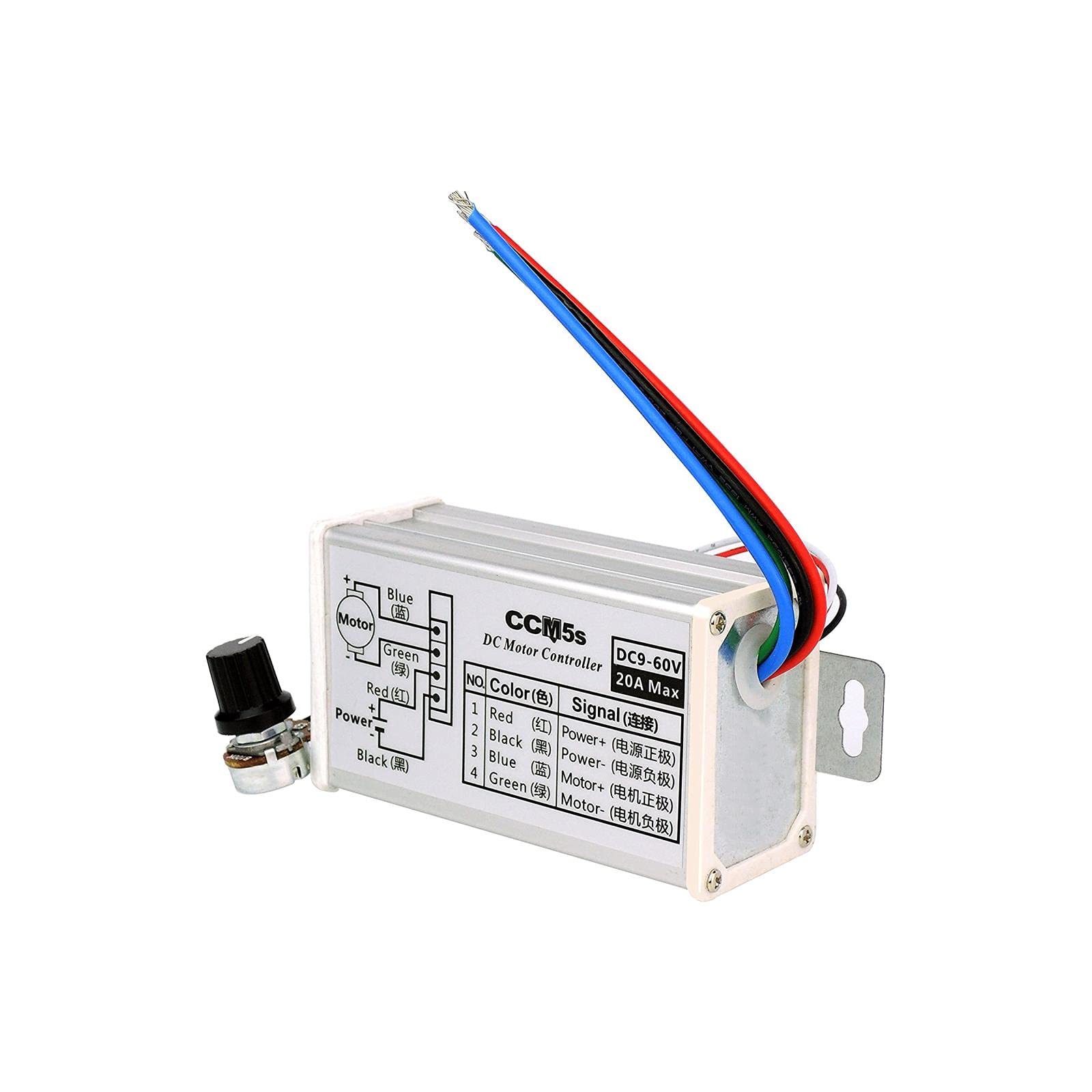 Régulateur PWM DC Moteur 9-60V 20A - Contrôleur Vitesse Moteur 12V 24V 36V 48V