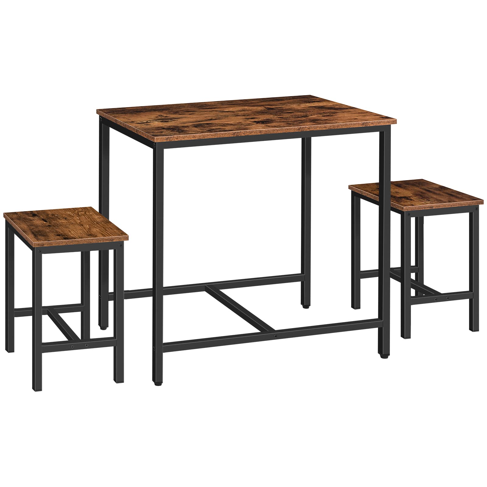 HOOBRO Bar Table Set, Dining Table with 2 Set of Bar Stools, Industrial Kitchen Table and Bar Chairs, 3-Piece Breakfast Table Set for Kitchen, Living Room, Party Room BF75CZ01G1