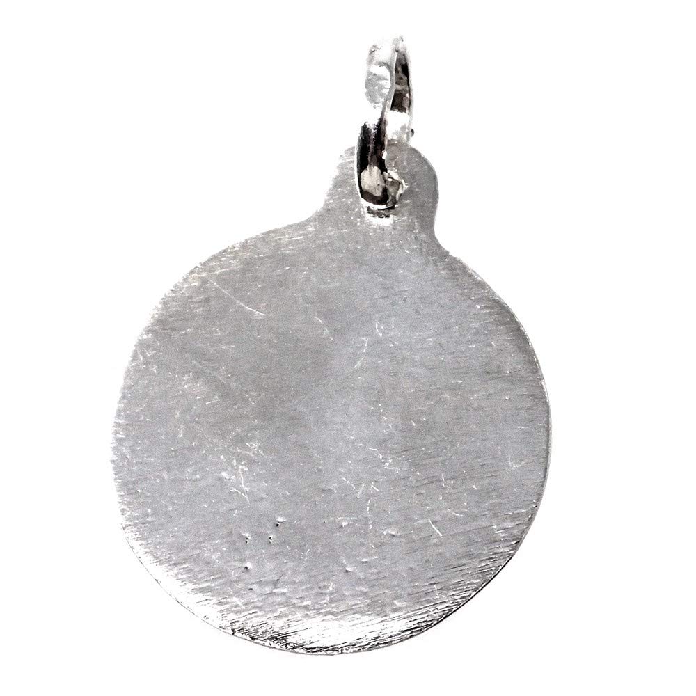 Medalla colgante plata Ley 925m maciza 21mm. Virgen María Auxiliadora tallada trasera lisa