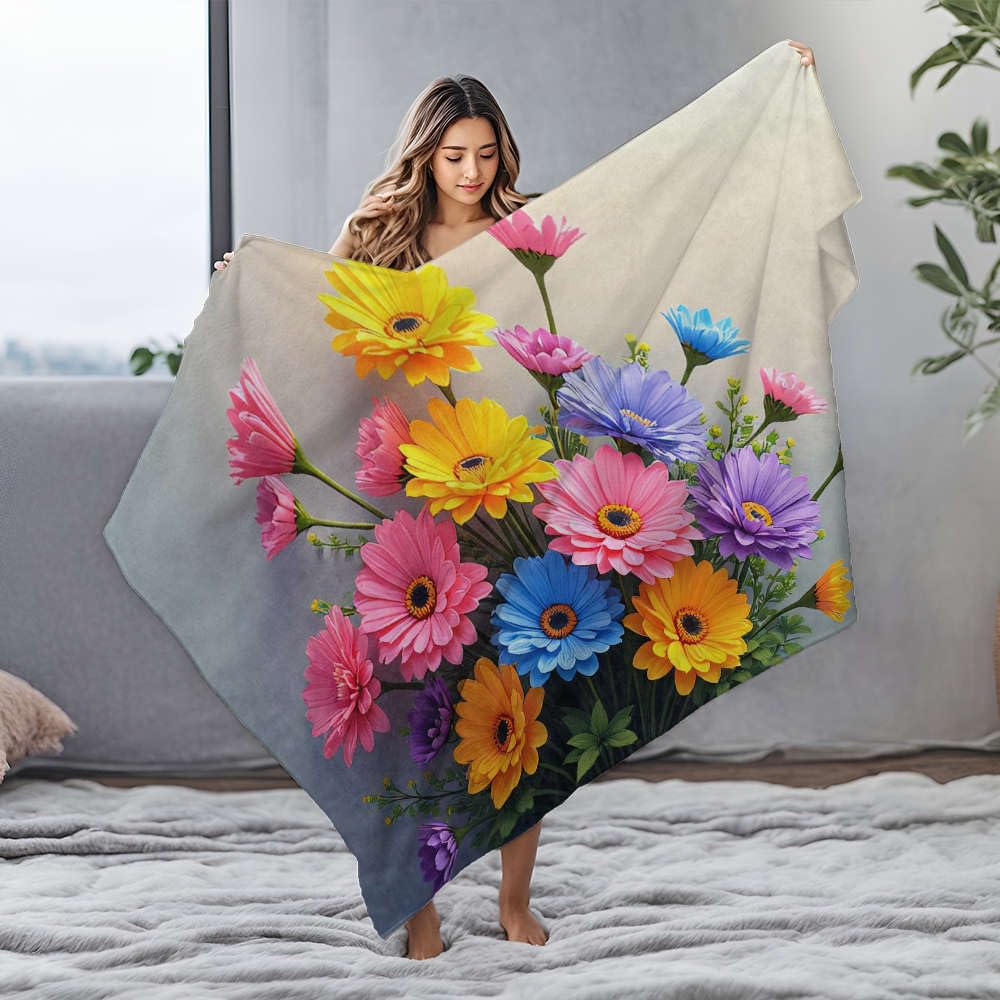 Couverture en peluche fleurs colorées, le cadeau idéal en flanelle 150x200 cm