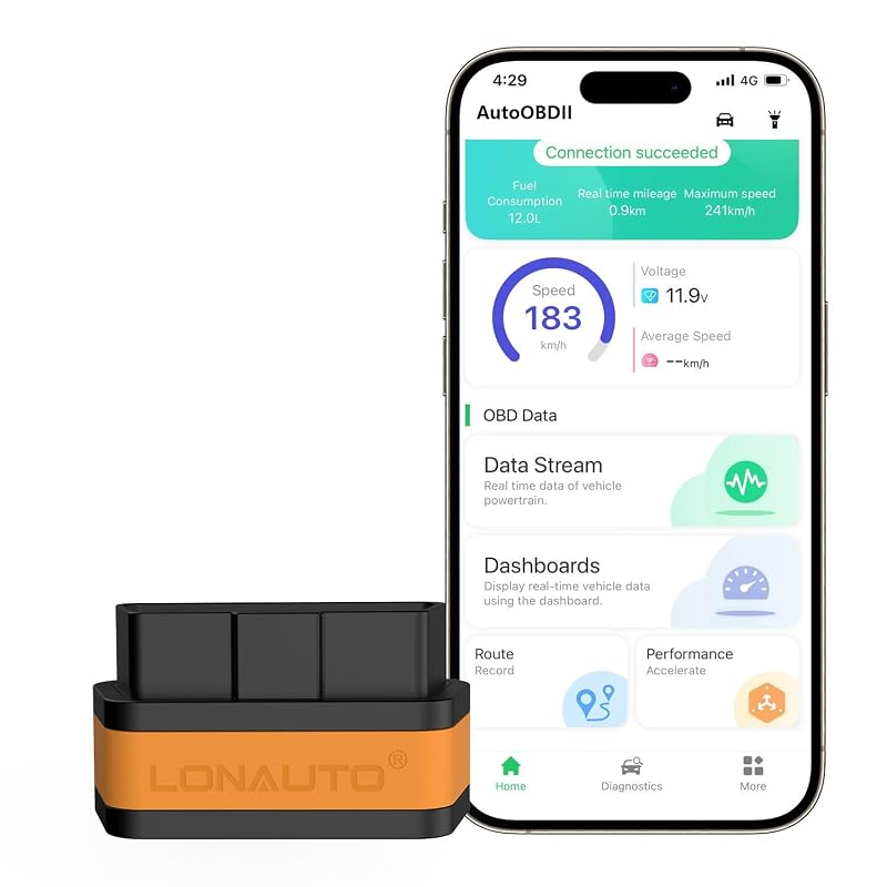 Scanner Automotivo OBD2 Bluetooth LONAUTO LB02 para Android, iOS e Windows, laranja
