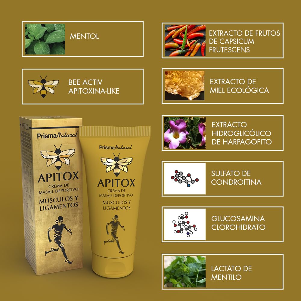Crema Corporal Apitox de Masaje Deportivo 60 ml – Efecto Frío-Calor – Apitoxina-Like, Mentol y Capsaicina – Textura Ligera y Rápida Absorción – Cuidado Muscular Diario – Prisma Natural
