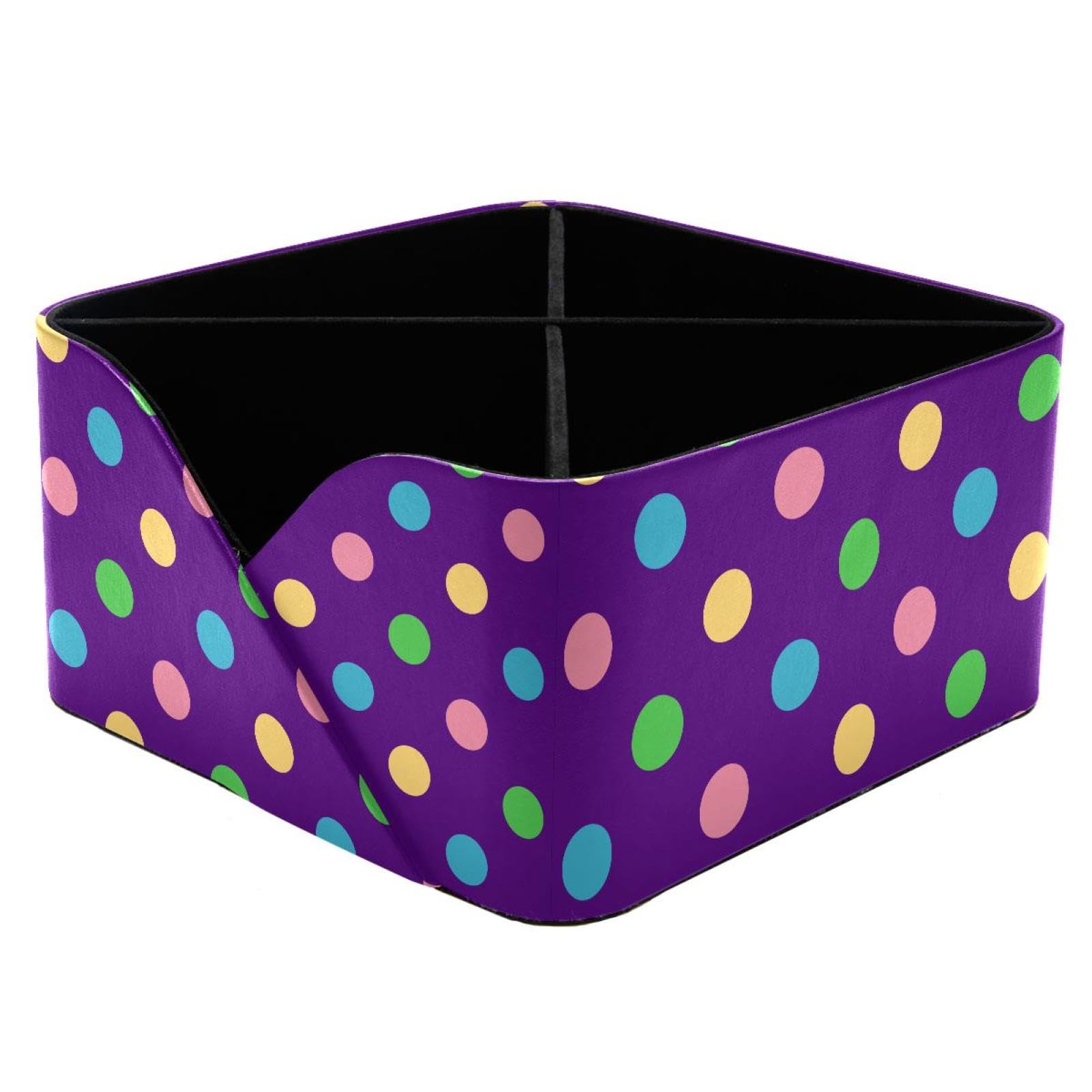 KengjuTesu Cute Colorful Polka Dot Desktop Organizer Pen Holder, Rectangular Pencil Cup for Office, Study and Makeup Stations