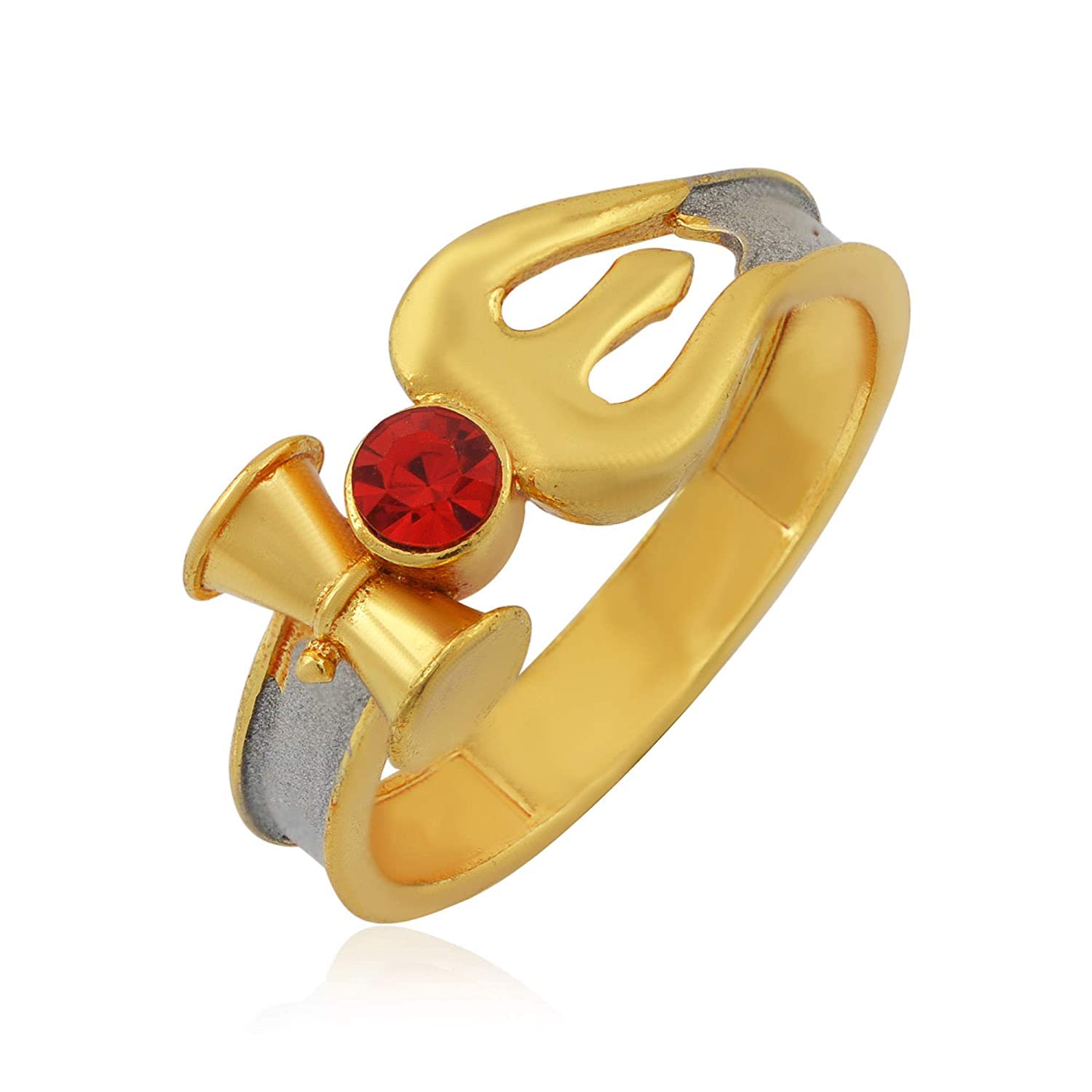 dulci Gold Plated Brass Red Cubic Zirconia Shiv Shakti Trishul Damru Finger Ring Fashion Jewellery-picture-23