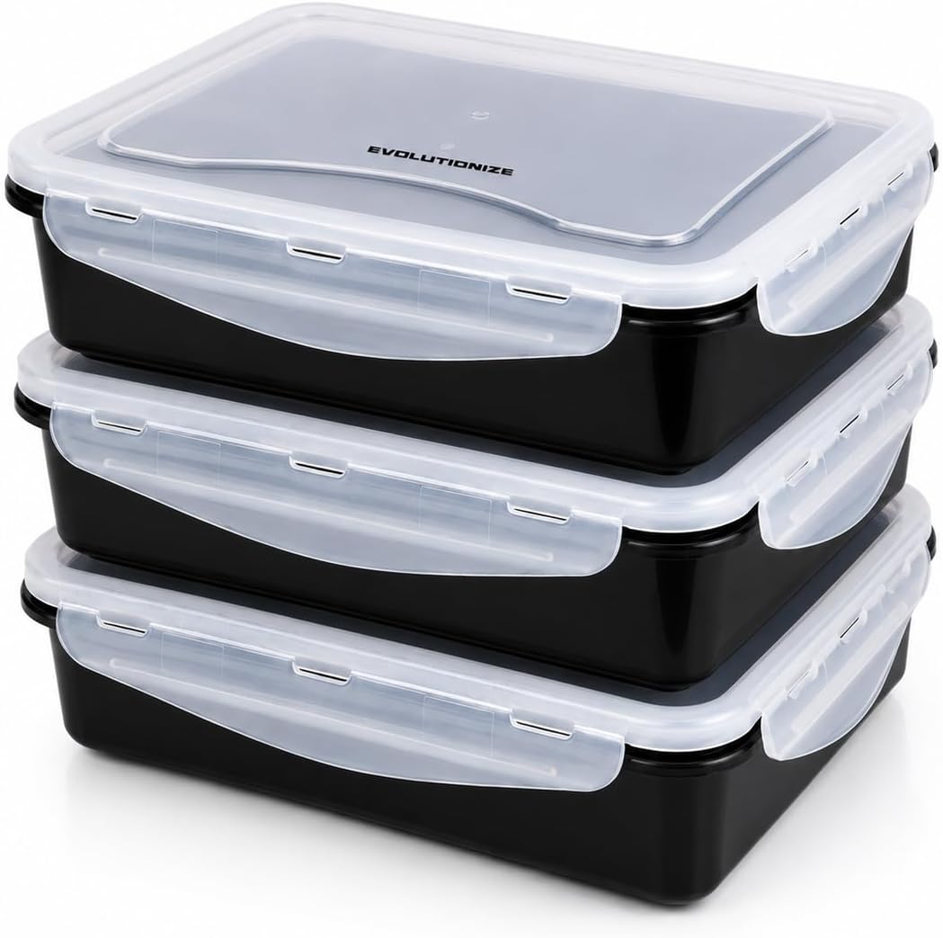 Evolutionize Snap Lock Food Storage Containers – 3 Pack, 3.5 Cup – BPA Free Plastic, Black Bottom, Clear Lid – Stackable, Airtight, Dishwasher Safe Meal Prep & Lunch Box Containers