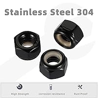 Vista 2 de Tuerca de bloqueo hexagonal de nailon 1/2-13, tuercas de seguridad de acero inoxidable 304 18-8 óxido negro, paquete de 10