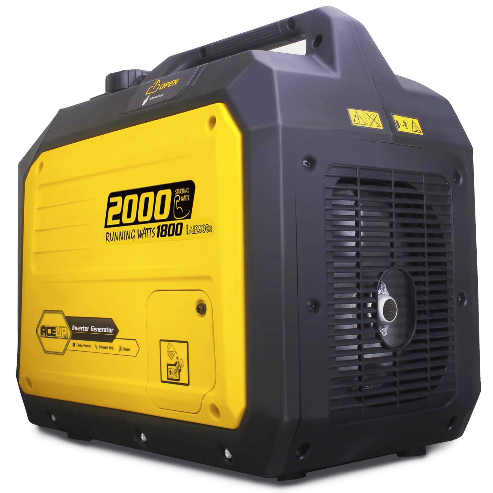 Aceup Energy Generatore di Corrente Inverter 2000W Benzina, Display Digitale, Modalità Eco, 2 Prese 230V USB 5V 12V, Silenzioso e Portatile per Campeggio e Uso Domestico