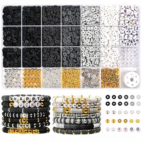 Vtssvow 3079pcs 6mm Black Gradient Polymer Clay Round Loose Beads for Bracelets Making
