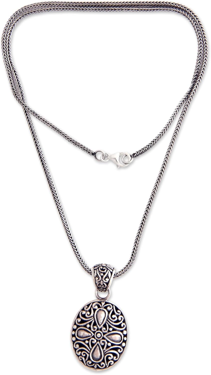 NOVICA Artisan Handmade Sterling Silver Pendant Necklace Floral Indonesia [18.25 in L 1 mm W Pendant(s) 1.5 in L x 0.7 in W x 0.2 in D] ' Jasmine Flower'