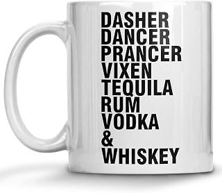 Dasher Dancer Prancer Vixen Tequila Rum Vodka And Whiskey Mug, Christmas Reindeer Alcohol Coffee Mug, Father's Day, Christmas, Birthday Gifts, Sarcastic Mugs Tea Cup