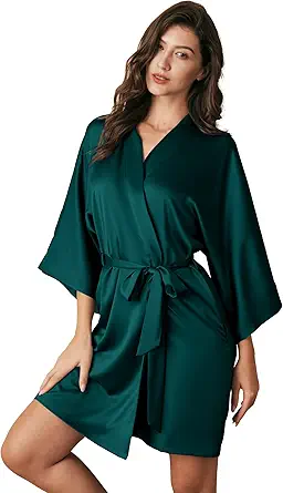 AW BRIDAL Women's Silk Robe Satin Kimono Robe for Bride Bridesmaids Short Bridal Party Robes Wedding Loungewear XS-XXL