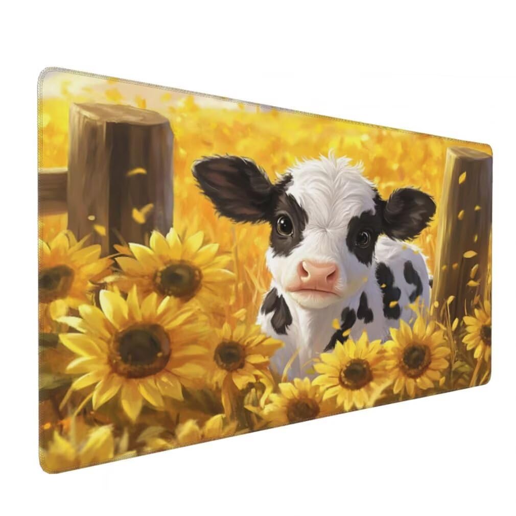 Tappetino Mouse XXL 1000x500mm Girasole Grande Mouse Pad, Tappetino Scrivania Grande Mousepad Gaming con Bordi Cuciti, Tappeto Scrivania con Base Antiscivolo per Ufficio e Casa (Vitello) -MP1586