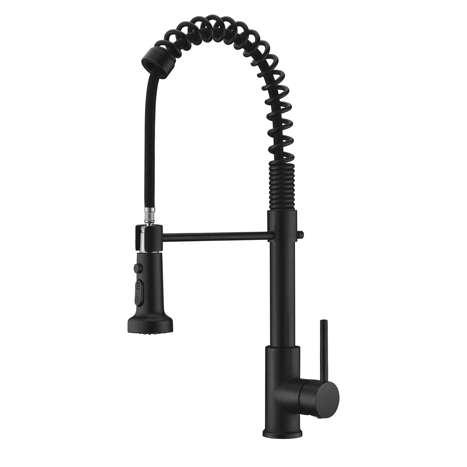 Commercial Pre Rinse Single Handle Spring High Arc Kitchen Faucet, Matt Black Pull Out Sprayer Kitchen Faucets Pull Down Spray Brass and Stainless Steel Kitchen Sink Faucet