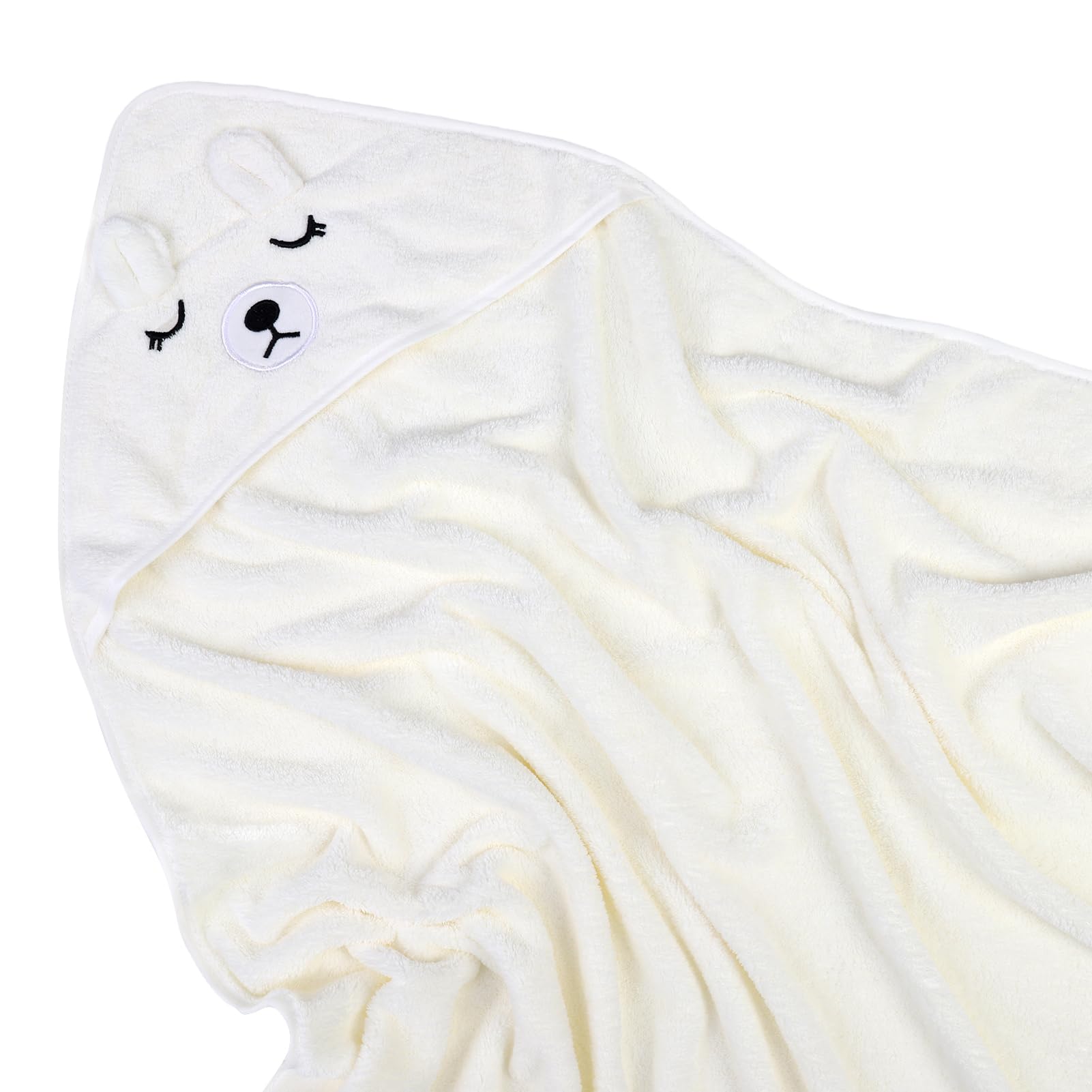 Lvefyti Serviette de bain à capuche pour bébé - 80 x 80 cm - En polaire corail - Pour bébé nouveau-né - Blanc