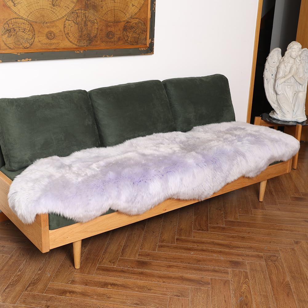 LLB Genuine Sheepskin Area Rug Wool Rug Fur Carpet Fluffy Shaggy Fur Rug for Living Room Kids Bedroom Real Sheepskin Throw Lambskin Rugs Sofa Mat Chair Seat Covers (Taro Purple, 2 x 6 ft Sheepskin)